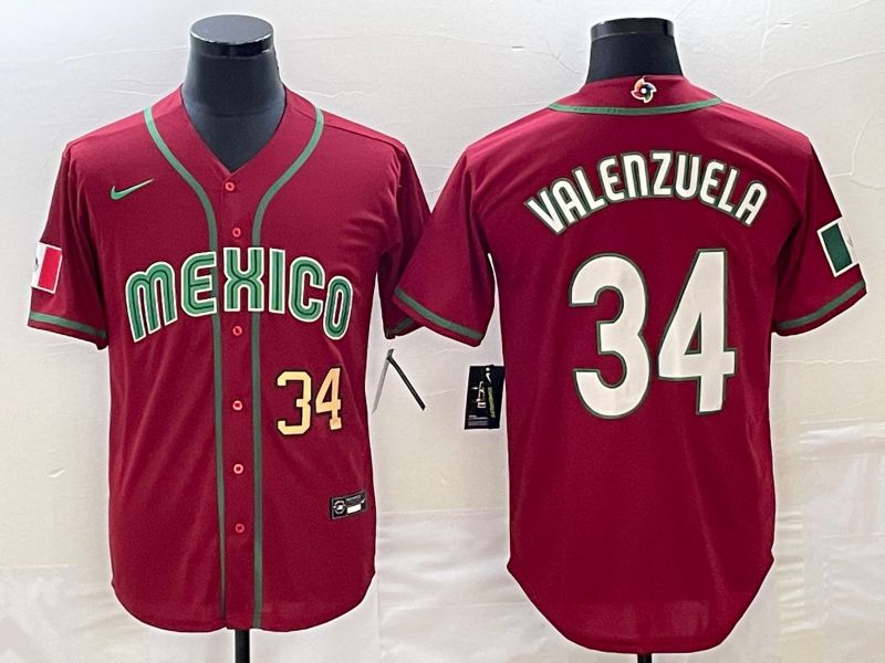 Men 2023 World Cub Mexico 34 Valenzuela Red Nike MLB Jersey10